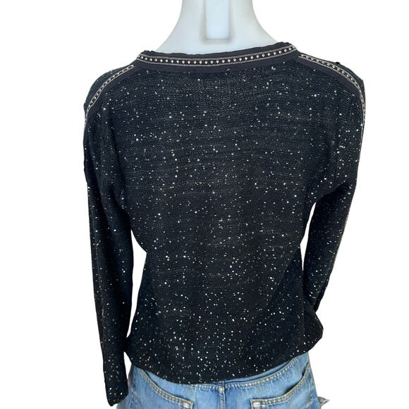 Sioni Sequin Beaded Black Cardigan Sweater SMALL Tweed Studded Designer $190 - Picture 3 of 8